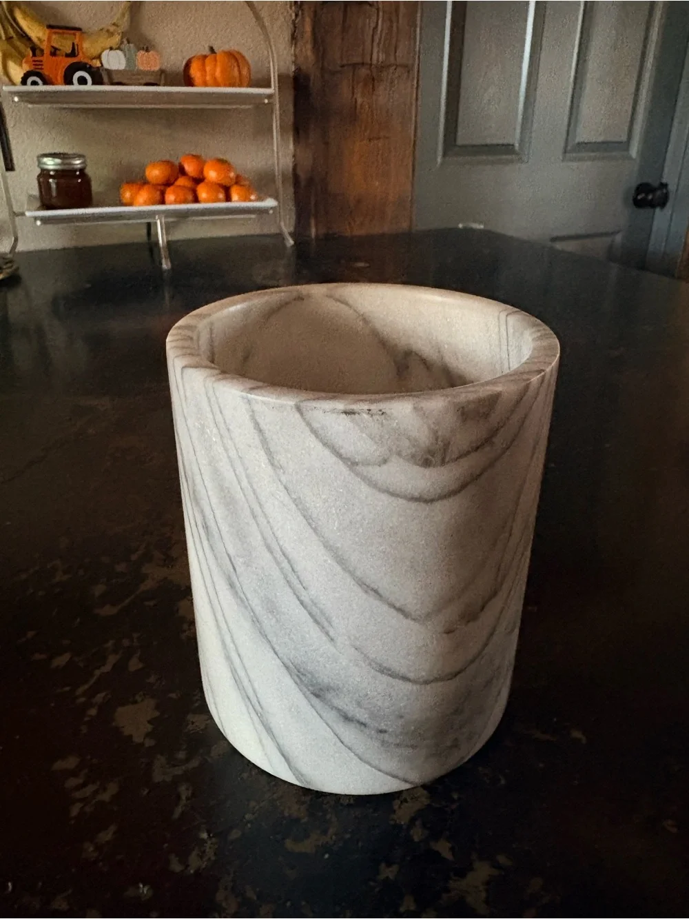 Marble-Effect Cylinder Home Accent - White and Gray